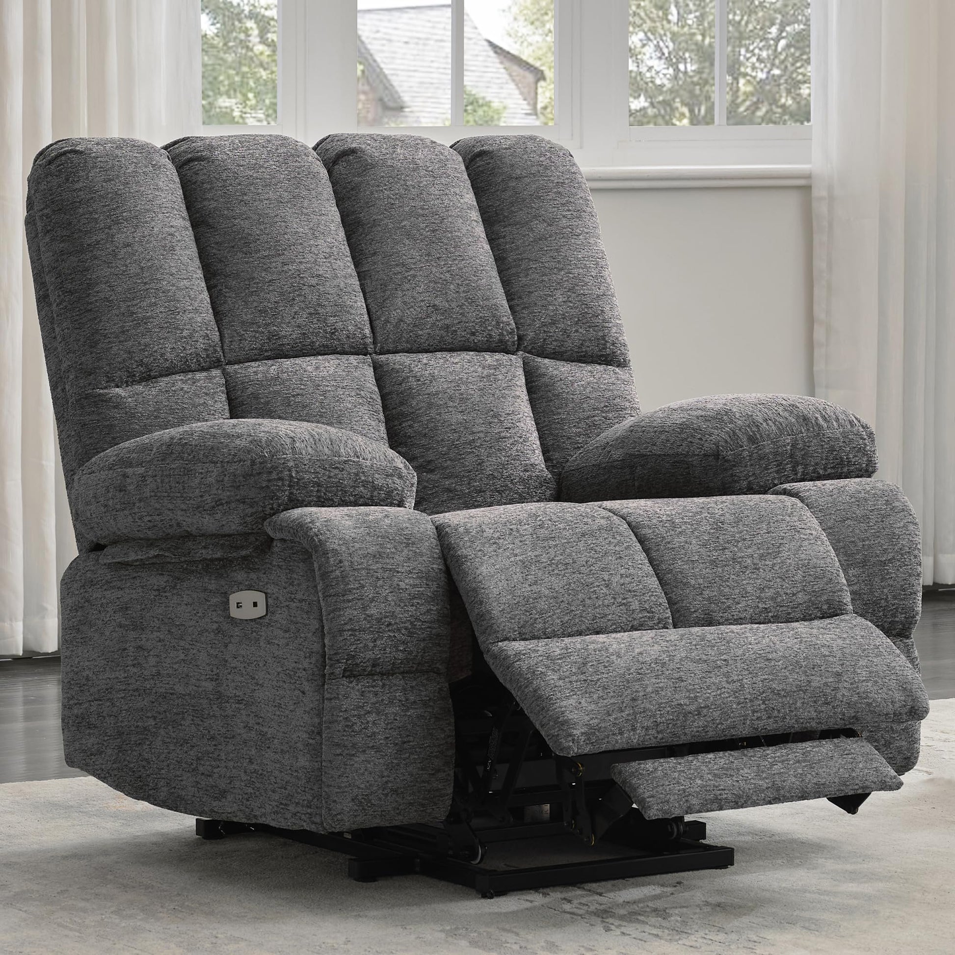 RestEase XL power lift recliner in sandy beige with extended footrest

