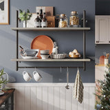 Pipe Shelf Industrial Floating Shelving  Kitchen Wall-Mounted Shelf with Towel Bar Hooks