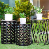 Set of 3 Black End Tables, Nesting Metal Round Coffee Table