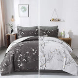 7 Pieces Floral Reversible Bed in a Bag Gold and Blue Leaves Bedding Set