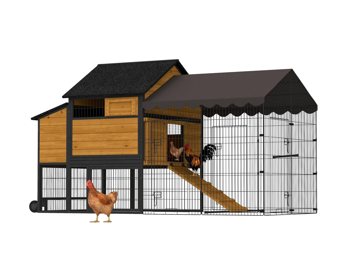 RollNest Duo portable chicken coop with wheels and two-tier wood/iron frame
