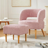 Accent Chair with Ottoman Teddy Fleece Upholstered