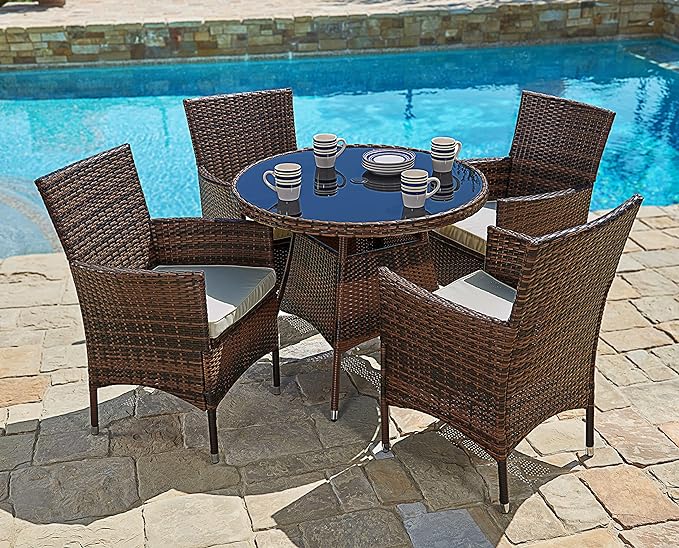 Outdoor Dining Set All-Weather Wicker Patio Dining Table and Chairs