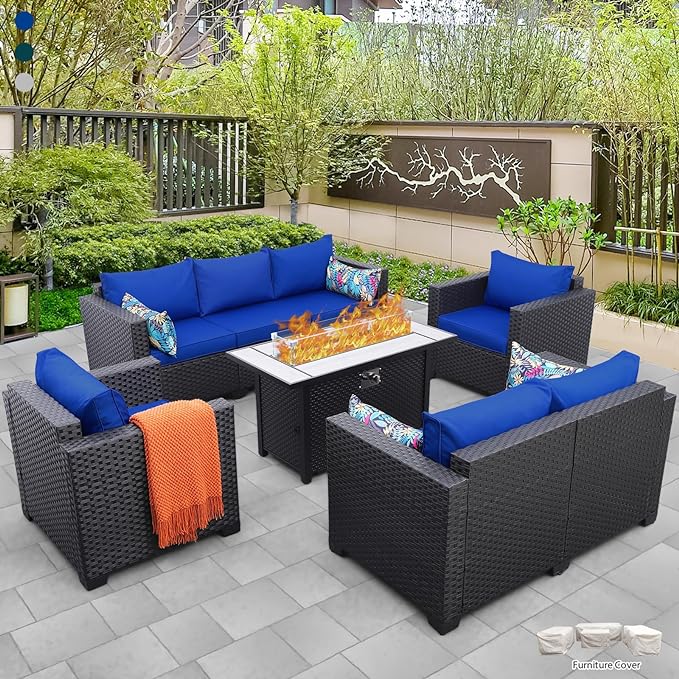 5 Pcs Outdoor Furniture Sets Patio Furniture Set with 45" Fire Pit Patio Couch Outdoor