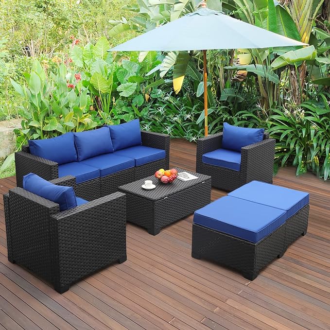 6 Pieces Outdoor PE Rattan Conversation Couch Sectional Chair