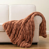 Soft Faux Rabbit Fur Throw Blanket - 50" x 60", Elegant Ruched Design Blanket