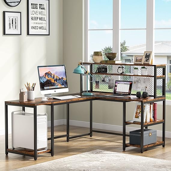 67" Large Computer Desk with Hutch, Office Desk Study Table Writing Desk