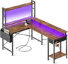 L Shaped Desk Gaming Desk with LED Lights & Power Outlets, Computer Desk