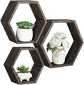 Hexagonal Floating Shelves Wall Mounted Set of 3 Wood Farmhouse Storage Honeycomb Wall Shelf