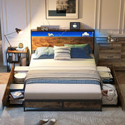 Queen Bed Frame with 4 Drawers & Headboard, Bed Frame with RGB Lights