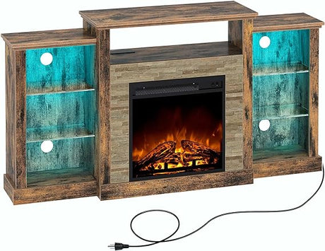 Fireplace TV Stand with LED Lights and Power Outlets