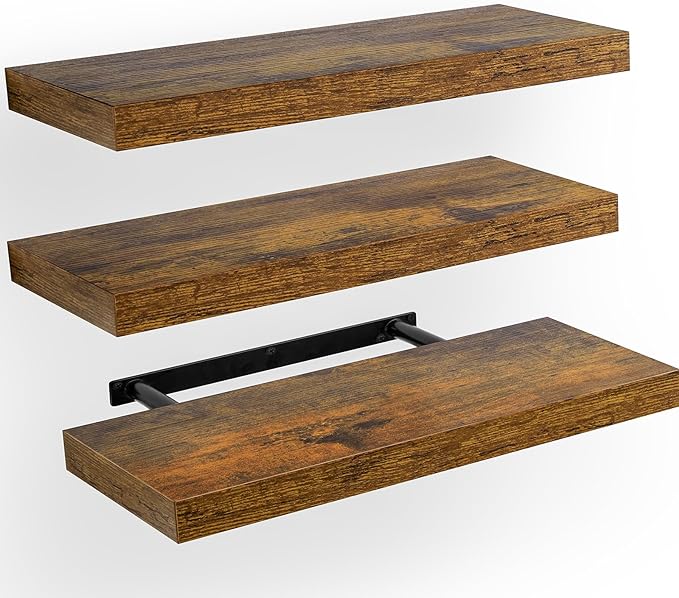 Floating Shelves Black, Wall Shelves with Invisible Brackets for Bedroom, Bathroom