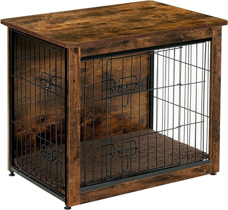 Dog Crate Furniture with Cushion, Wooden Dog Crate with Double Doors, Dog Furniture