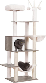 Wooden Cat Tree, 66.1“ Cat Furniture with Scratching Posts, Modern Cat Tower