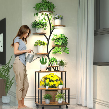 RusticGrow 9 metal plant stand with adjustable LED grow lights