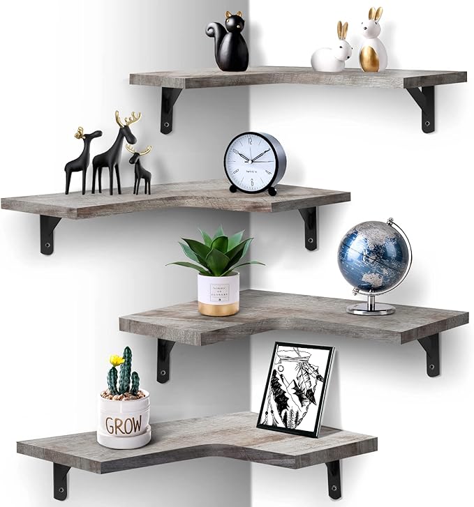 Floating Corner Shelves for Wall Décor Storage, Wall Shelves Set of 4