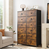 12 Drawer Dresser, Tall Dressers for Bedroom with Wooden Top and Metal Frame