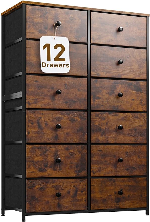 Black Dresser for Bedroom with 12 Drawers Tall Dressers & Chests of Drawers