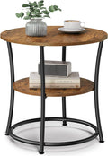 Side Table, Round End Table with 2 Shelves, Living Room