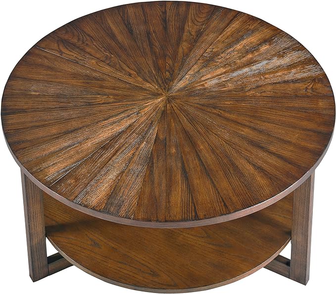 Round Coffee Table with Storage, Farmhouse Coffee Table for Living Room