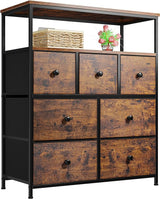 Dresser for Bedroom with 7 Drawers and 2 Shelves TV Stand Dresser with Wooden