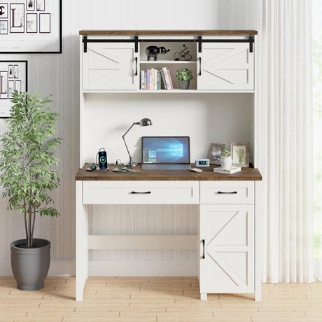 Rustic Executive Desk with Hutch and Storage in Solid Wood Finish