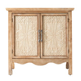 Rustic Flower Carved Cabinet – Front Closeup of Vintage Beige Doors