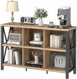 6 Cube Storage Organizer with Shelf, Long Wood and Metal Cubby Bookcase