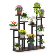 Rustic brown multi-layer plant shelf with metal frame