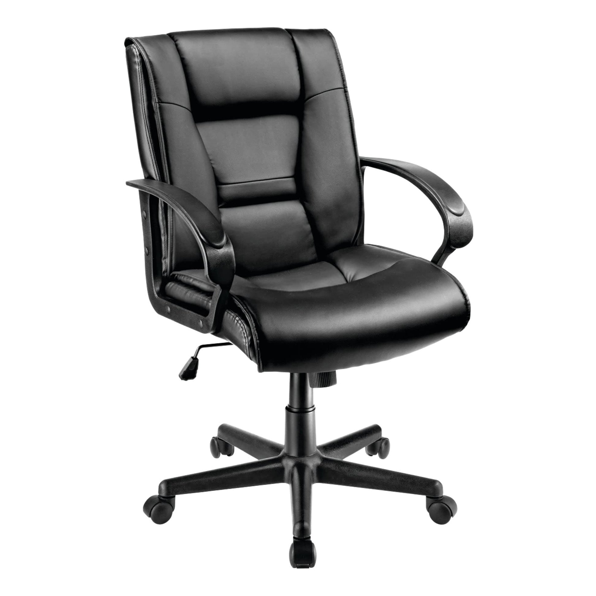 Ruzzi Mid-Back Vinyl Chair in black with ergonomic support, sleek design, and durable frame,ideal for office or home workspaces.