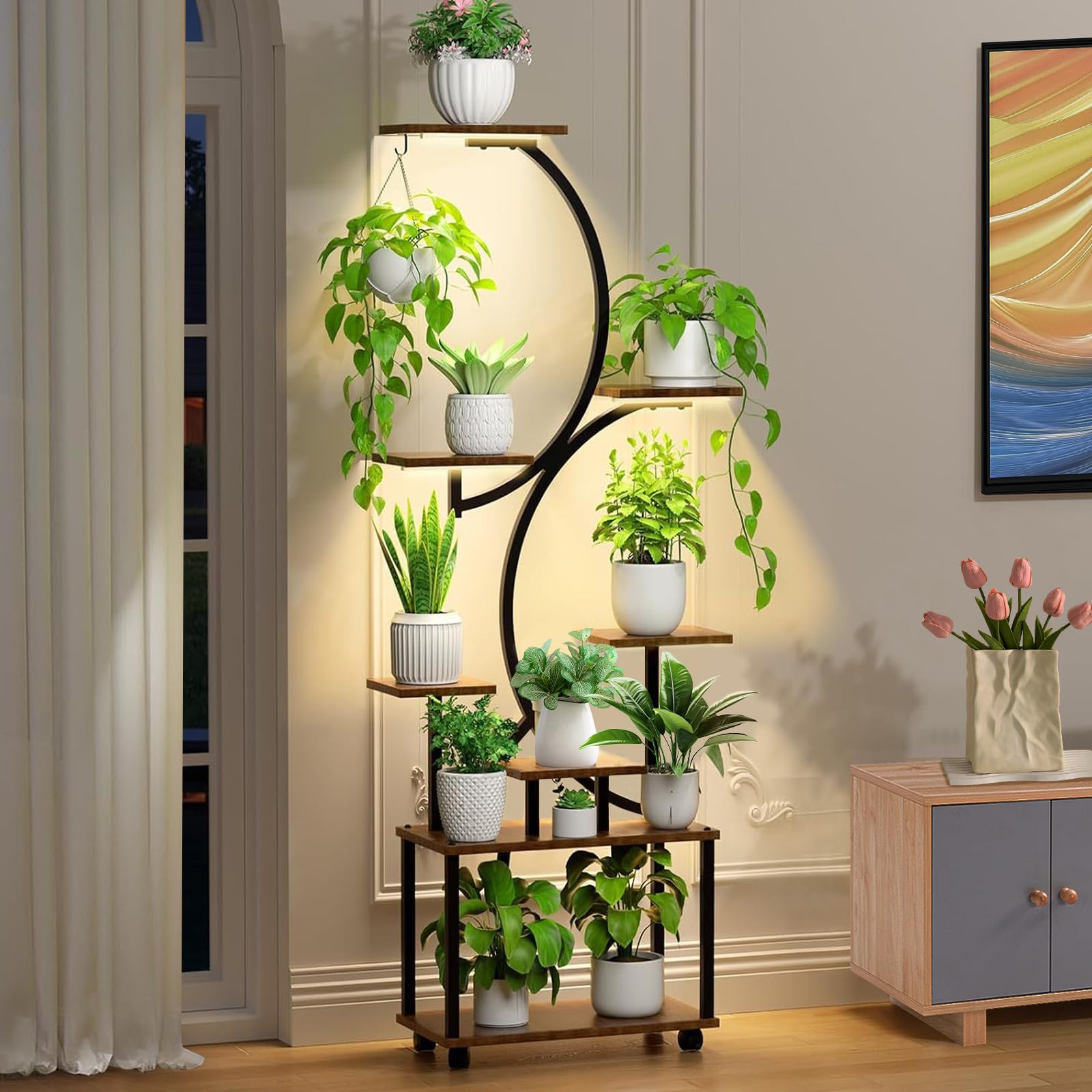 S-Flow 60 metal plant stand with LED grow lights and wheels