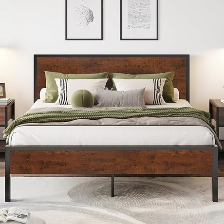 Queen Bed Frame with Headboard, Heavy Duty Platform Bed with Under-Bed Storage