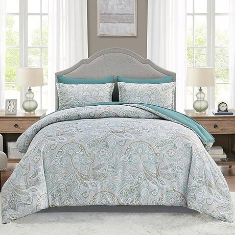 Paisley Comforter Set Queen,  Bed in a Bag Comforter Boho Paisley Pattern Bedding