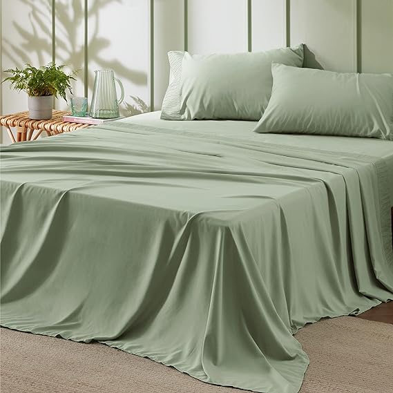 King Size Sheets Grey - Soft Sheets for King Size Bed, 4 Pieces Hotel Luxury King Sheets