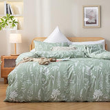 Queen Floral 3 PCS Bedding Sets Oatmeal Plant Flowers Printed on Fluffy Comforter