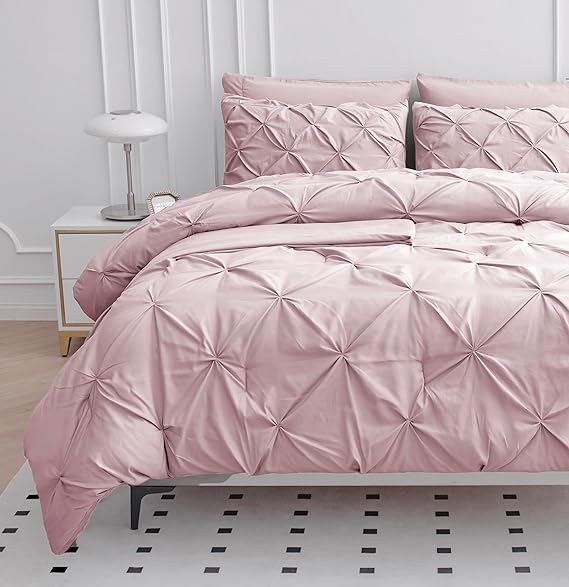 Queen Comforter Set – 7 Piece Bed in a Bag – Pinch Pleated Queen Size Bedding Set