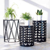 Set of 3 Black End Tables, Nesting Metal Round Coffee Table