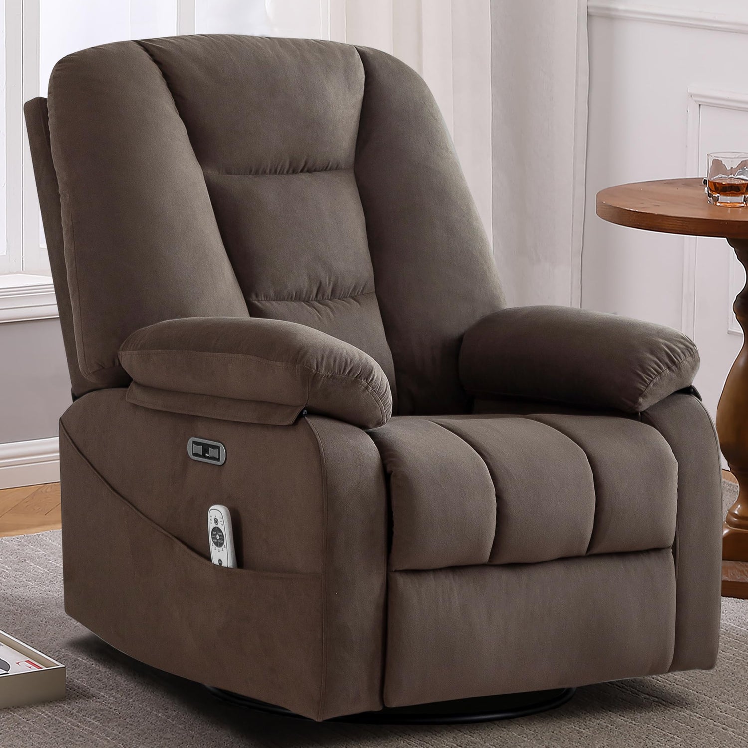 Sftaiyou LuxeGlide Power Recliner Chair in Brown with USB and Type-C Ports
