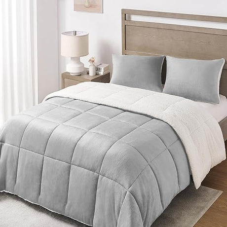 Queen Comforter Set - Luxury Fleece Sherpa Comforter Sets for Queen Bed