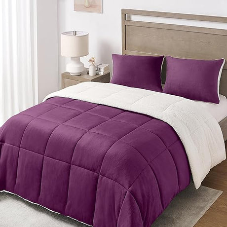 Queen Comforter Set - Luxury Fleece Sherpa Comforter Sets for Queen Bed