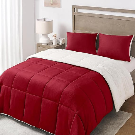 Queen Comforter Set - Luxury Fleece Sherpa Comforter Sets for Queen Bed