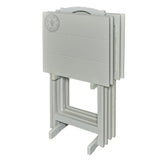 Side Angle of CompassPrint Folding Tray Table Storage Stand – Light Gray

