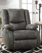 Side Angle of Faux Leather Recliner in Slate with Pull-Tab Recline