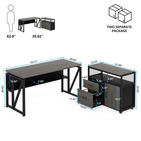 Side View of the Industrial-Style L-Shaped Desk with Sturdy Frame dimension