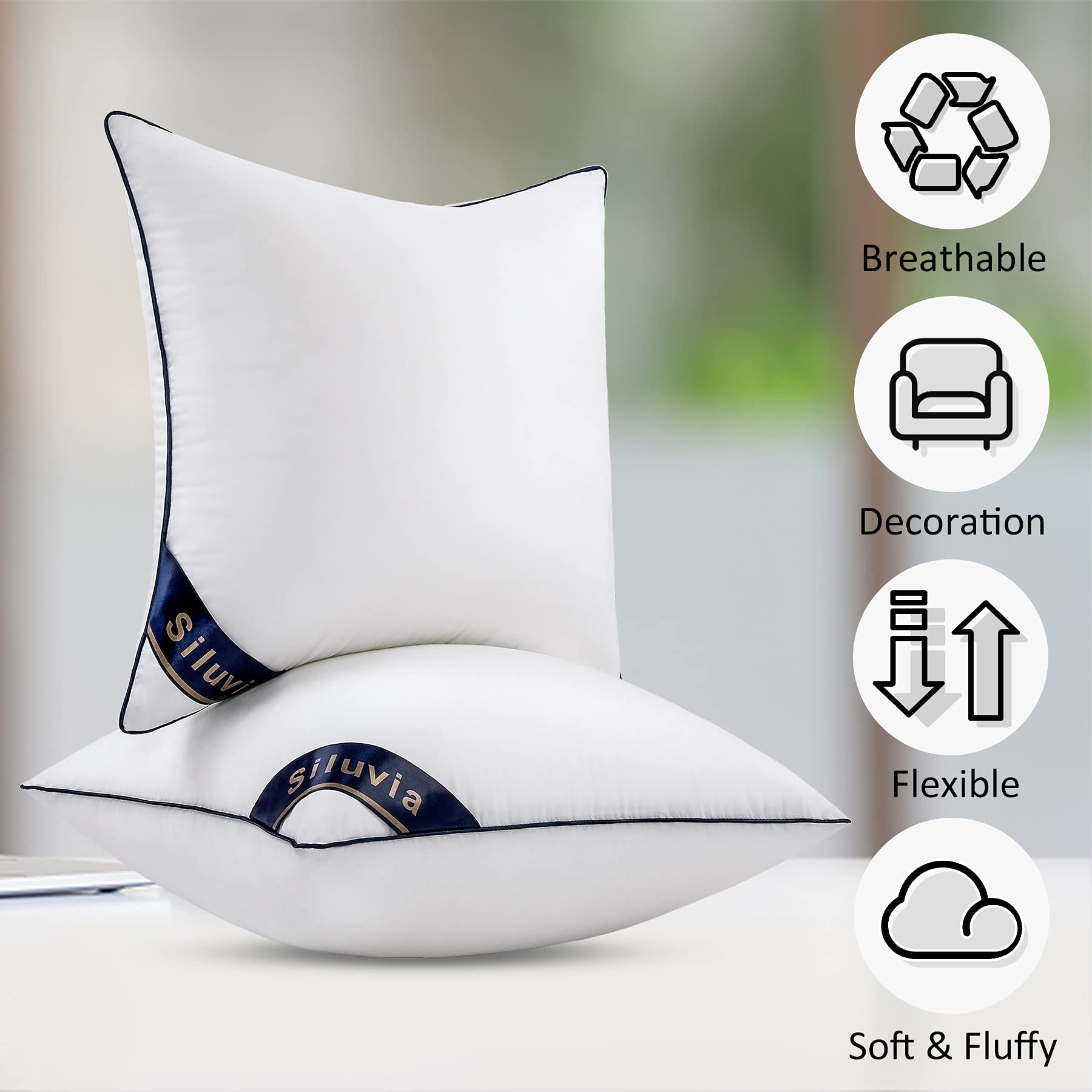 Siluvia 18x18 White Throw Pillow Inserts Set of 4 with 100% Cotton Cover, Soft & Plush