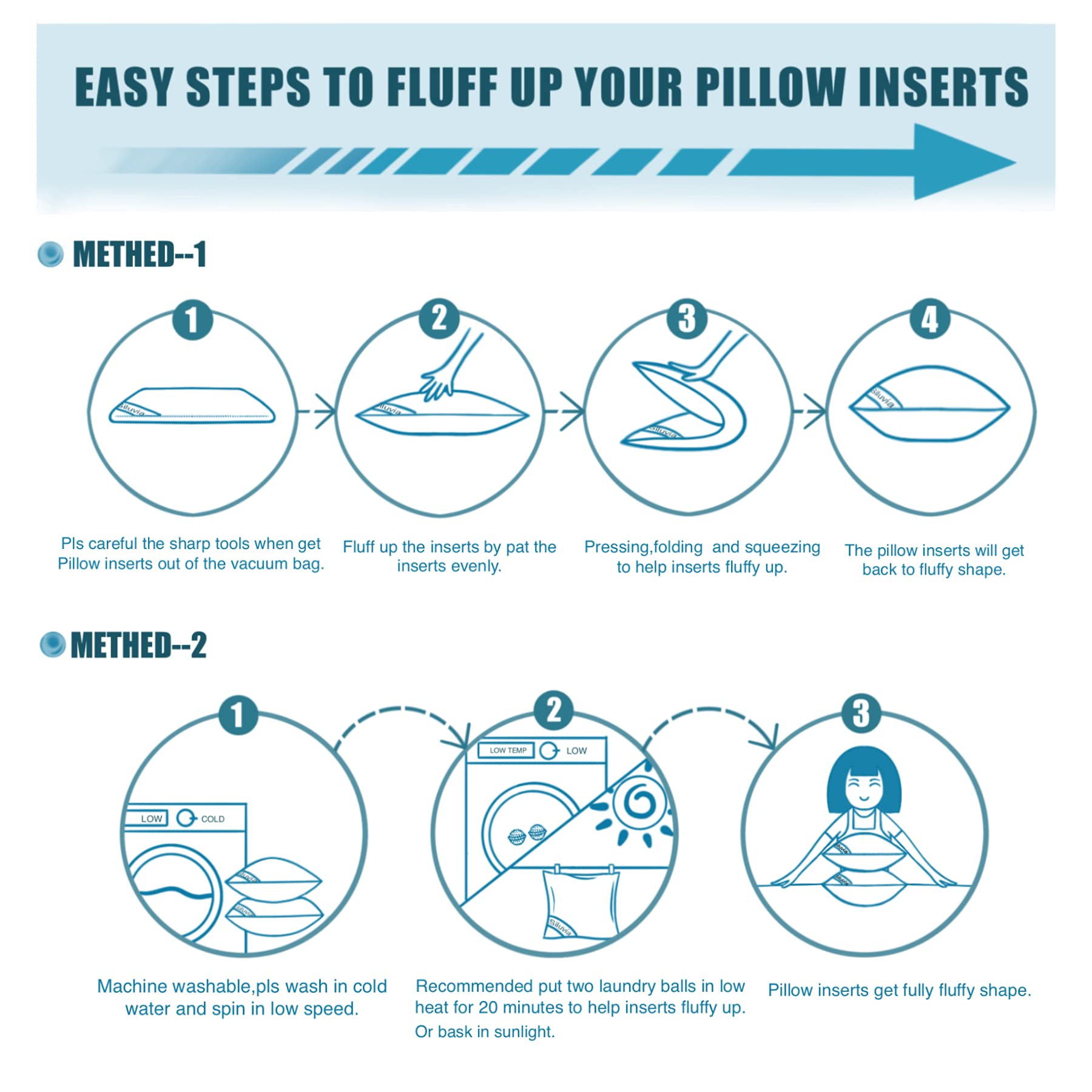 Siluvia Pillow Inserts – Breathable, Soft, and Supportive with 100% Cotton Cover