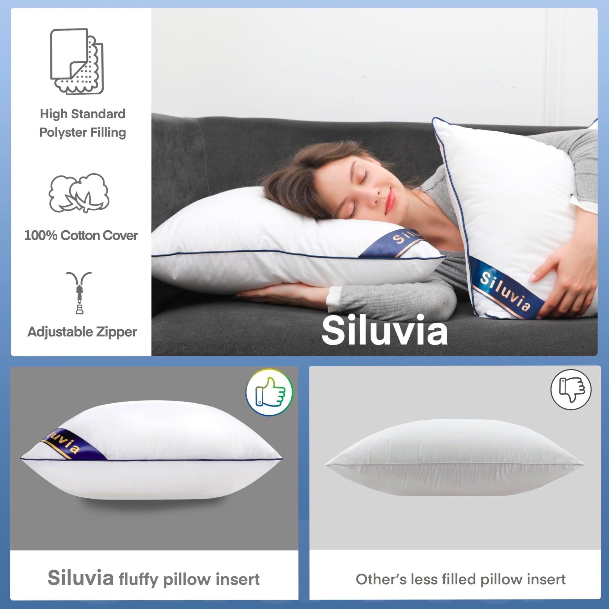 Siluvia Throw Pillow Inserts – Made with Natural Cotton Cover for Ultimate Comfort