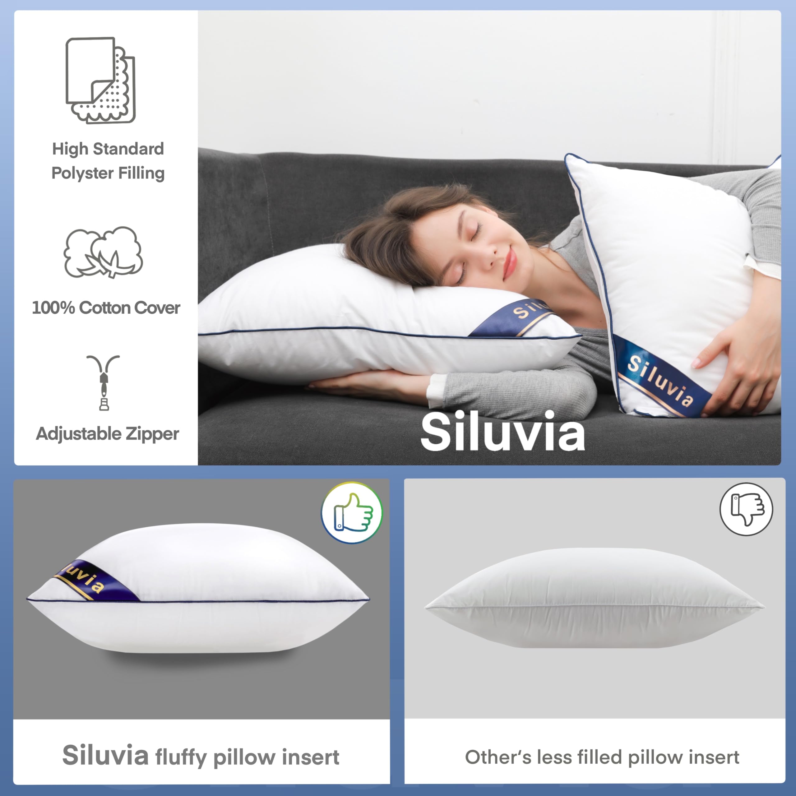 Siluvia Throw Pillow Inserts – Made with Natural Cotton Cover for Ultimate Comfort
