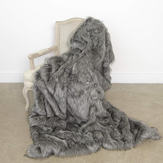 Heavyweight Super Soft Luxury Faux Fur Oversized Throw Blanket  Bleached Finn