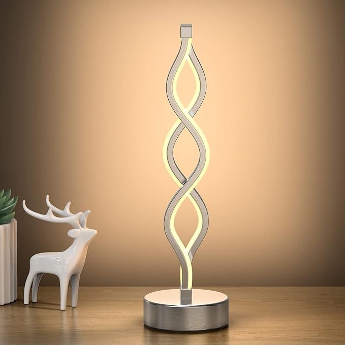 Infinity Spiral LED Table Lamp Black, Dimmable Metallic Beside Lamp